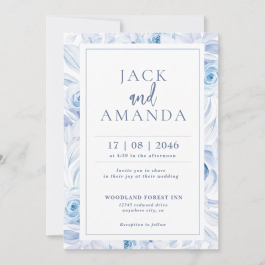 ロマンチックなシックフローラ結婚式招待状カード 招待状 (正面)