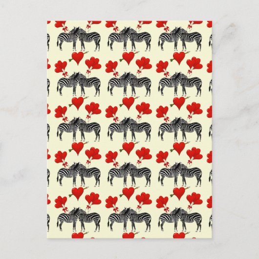 ロマンチックなシマウマおよび愛ハートのバレンタイン シーズンポストカード (正面)