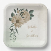 ロマンチックなシャンパンの花の緑結婚の緑 ペーパープレート (正面)