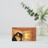 ロマンチックなシルエットカップキスをするル超現実の夕日 名刺 (スタンド正面)