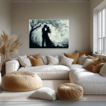 ロマンチックなシルエットカップルの下のツリーモノクロ