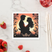 ロマンチックなシルエット：恋人の月明かりの抱擁 スタンダードカクテルナプキン (インサイチュ)