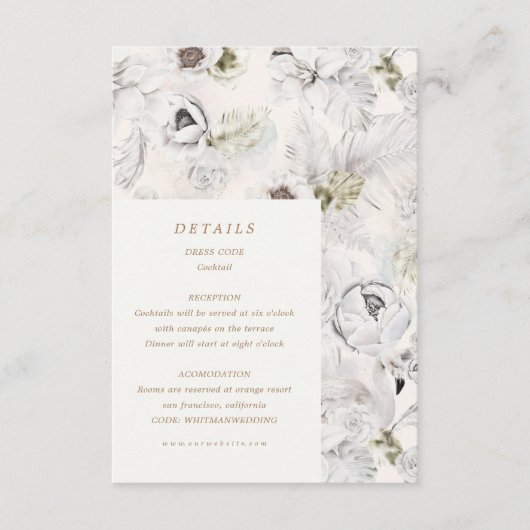 ロマンチックなシルバーの花のウェディング詳細封筒カード エンクロージャーカード (正面)