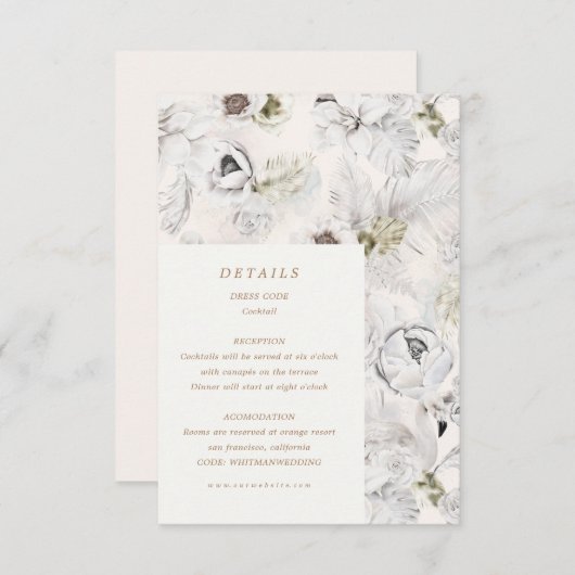 ロマンチックなシルバーの花のウェディング詳細封筒 エンクロージャーカード (正面/裏面)