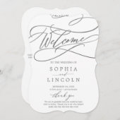 ロマンチックなシルバーカリグラフィー結婚式 プログラム (正面/裏面)