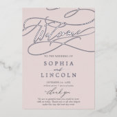 ロマンチックなシルバーフォイルグレーピンク結婚式 プログラム (正面)