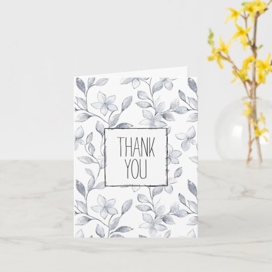 ロマンチックなシルバーホワイトローズフローラありがとう カード (黄色い花)