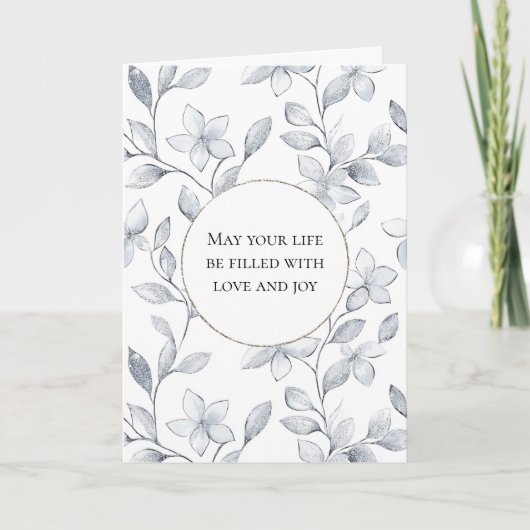 ロマンチックなシルバーホワイト結婚フローラ カード (正面)