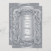 ロマンチックなシルバー シフォン きらきら輝く グリッター 招待状 (正面/裏面)