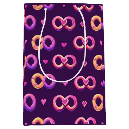 ロマンチックなシームレスなパターンとハート結婚と ミディアムペーパーバッグ (正面)