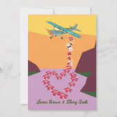 ロマンチックなシーン飛行機の花結婚ハート 招待状 (正面)