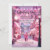 ロマンチックなスイートピンクかわいいバレンタインデー 招待状 (正面)