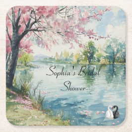 ロマンチックなスウォン湖のブライズシャワー スクエアペーパーコースター
