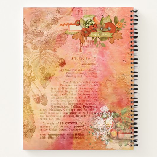 ロマンチックなスクラップブック作りスタイルコラージュの花スパイラル ノートブック (裏面)