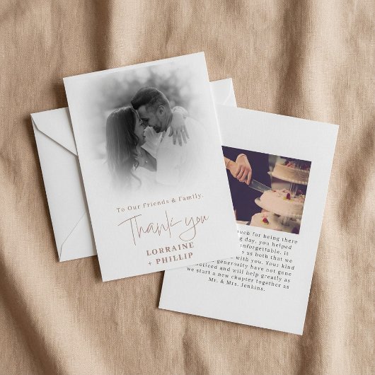 ロマンチックなスクリプトのカラー写真のグラデーシ結婚ョン サンキューカード