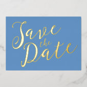 ロマンチックなスクリプトウェディング日付はがきを保存 箔招待状 (正面)