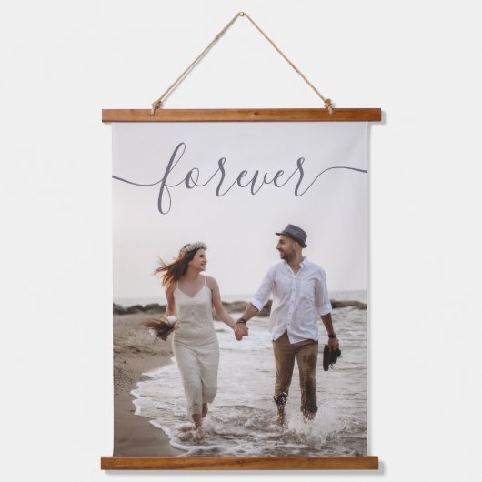 ロマンチックなスクリプトカスタムウェディングフォトキャンバス 吊り下げ型タペストリー (正面)