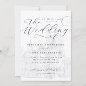 ロマンチックなスクリプトキャッスル結婚イラストレーション 招待状 (正面)