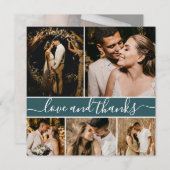 ロマンチックなスクリプトティール（緑がかった色）5 Photo Collage 結婚's サンキューカード (正面/裏面)
