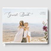 ロマンチックなスクリプトフォト&ワイルドフラワーアイボリー結婚ズ ゲストブック (正面)