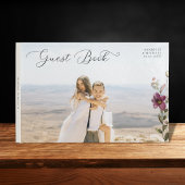 ロマンチックなスクリプトフォト&ワイルドフラワーアイボリー結婚ズ ゲストブック