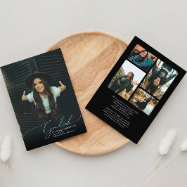 ロマンチックなスクリプトブラックフォトコラージュ卒業 案内状