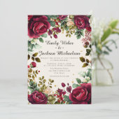 ロマンチックなスクリプトブルゴーニュ結婚フローラ 招待状 (スタンド正面)