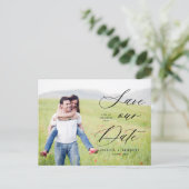 ロマンチックなスクリプト写真の日付を保存 ポストカード (スタンド正面)