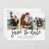 ロマンチックなスクリプト写真コラージュ日付の保存 案内ポストカード (正面/裏面)
