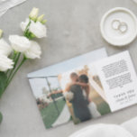 ロマンチックなスクリプト印刷メッセージ結婚の感謝の気持ち サンキューカード<br><div class="desc">ロマン結婚ティックのサンキューカードは、2枚の結婚あなたの写真で印刷され、一方は小さく、他方は大きい。上に印刷された結婚あなたの文字と書あなたの名前をロマンチックな台本に入れて巧妙なフォントで感謝していあなたの日付けに感謝。</div>