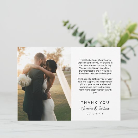 ロマンチックなスクリプト印刷メッセージ結婚の感謝の気持ち サンキューカード (スタンド正面)