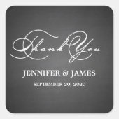 ロマンチックなスクリプト感謝の結婚式の引き出物ラベル スクエアシール (正面)