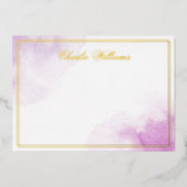 ロマンチックなスクリプト紫の水色のホイルノテカード 箔招待状 (正面)