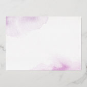 ロマンチックなスクリプト紫の水色のホイルノテカード 箔招待状 (裏面)