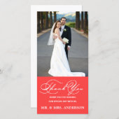 ロマンチックなスクリプト結婚コーラルの感謝フォトカード サンキューカード (正面/裏面)