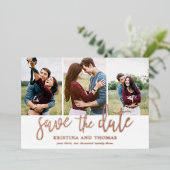 ロマンチックなスクリプト3 Photo Collage日付を保存 箔招待状 (立ち正面)