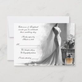 ロマンチックなスケッチRSVPカード – エレガントヴィンテージブライダル 出欠カード