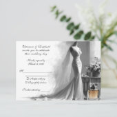 ロマンチックなスケッチRSVPカード – エレガントヴィンテージブライダル 出欠カード (スタンド正面)