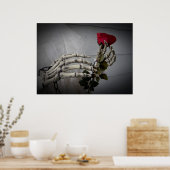 ロマンチックなスケルトンとバラ ポスター (キッチン)