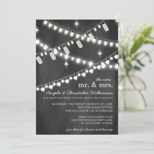 ロマンチックなストリングライトの披露宴のみの招待状 招待状 (スタンド正面)