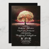 ロマンチックなストリングライトツリーのピンクの結婚式 招待状 (正面/裏面)