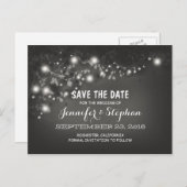 ロマンチックなストリングライトブラック&ホワイト日付を保存 案内ポストカード (正面/裏面)