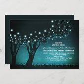ロマンチックなストリングライト木の素朴な結婚式の招待 招待状 (正面/裏面)