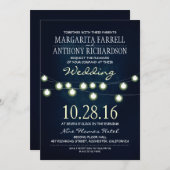 ロマンチックなストリングライト海軍結婚式の招待 招待状 (正面/裏面)