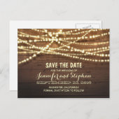 ロマンチックなストリングライト素朴な木の日付を保存 案内ポストカード (正面/裏面)