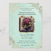 ロマンチックなストーリーブックフェアリー結婚タールズティール(緑がかった色) 招待状 (正面/裏面)