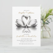 ロマンチックなスワンカップルシャワー招待状 招待状 (スタンド正面)