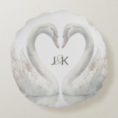 ロマンチックなスワン ウェディング カップル モノグラム ラウンドクッション (裏面)