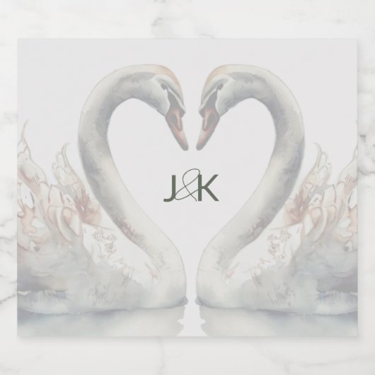 ロマンチックなスワ結婚ーズのカップル・モノグラム スパークリングワインラベル (シングルラベル)