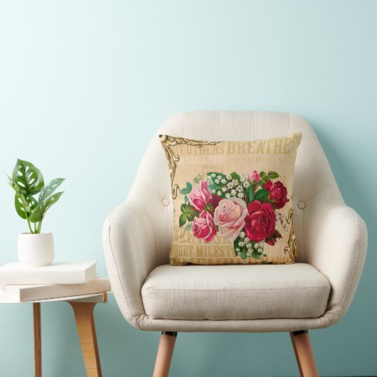 ロマンチックなセピアデザイン赤いバラのヴィンテージオン クッション (椅子)